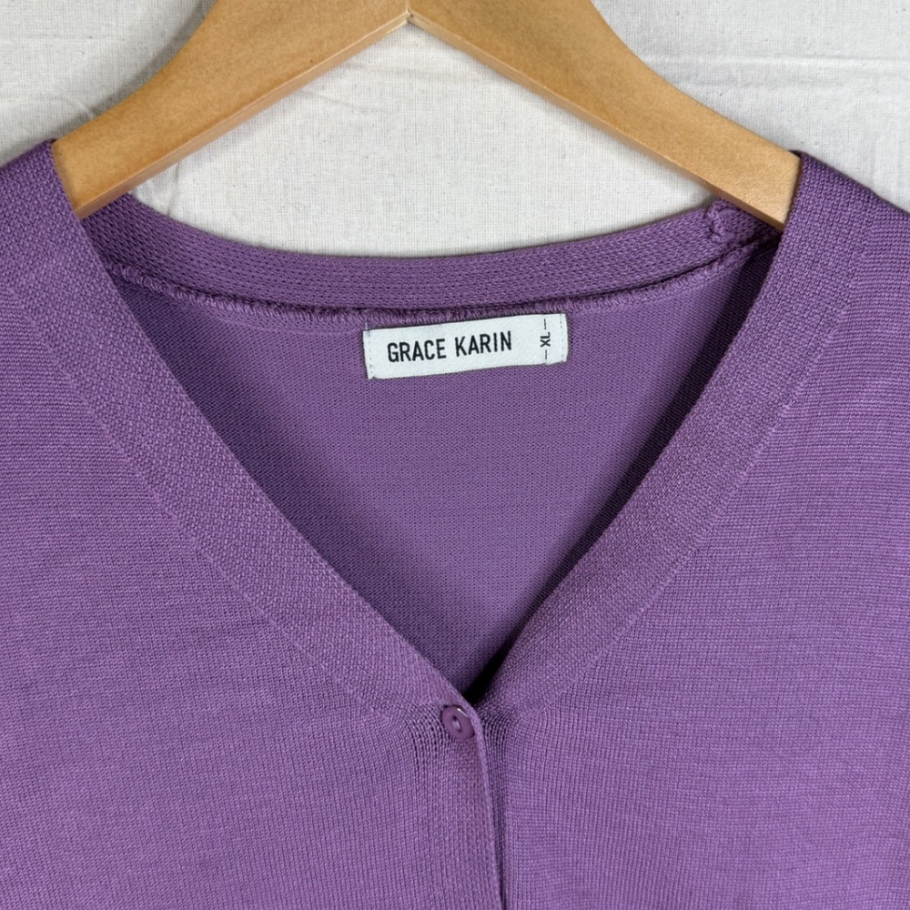 Grace Karin‎ Short Sleeve Button Cardigan size XL Purple - Picture 3 of 7